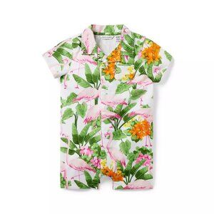 Janie and Jack Cabana Baby Romper White Tropical Flamingo 12-18 Months